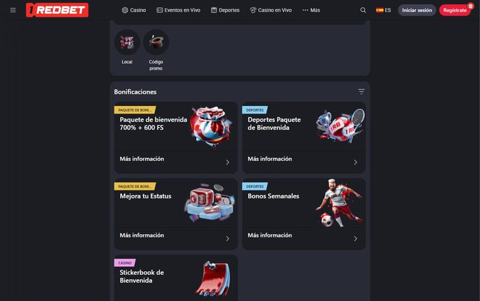 Paquete de bienvenida del 700% en 1RedBet