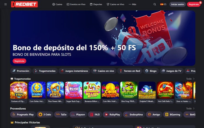 Página principal de 1RedBet con juegos destacados