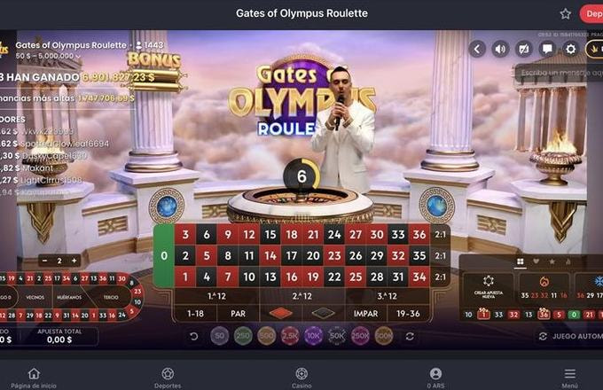 Ruleta Gates of Olympus en vivo en 1RedBet