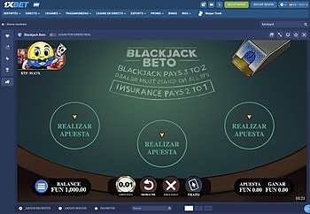 Mesa de Blackjack Beto en 1xBet con su RTP a la vista.