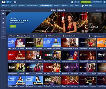 Sección de casino en directo de 1xBet.
