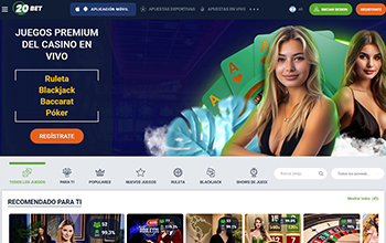 Página de inicio con el bono de casino online de 20Bet