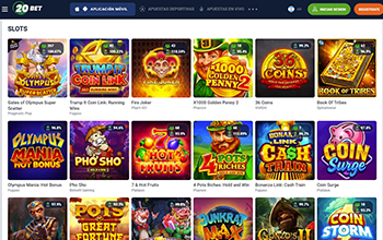 Catálogo de juegos en vivo del casino online 20Bet.