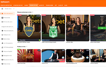 Catálogo de casino en vivo de Betsson.