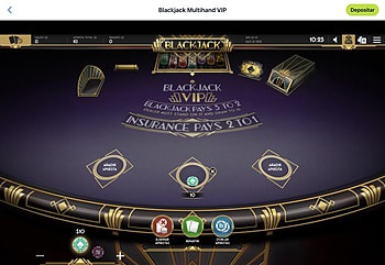 Mesa de Blackjack Multihand VIP en JugaBet con tres manos por ronda.