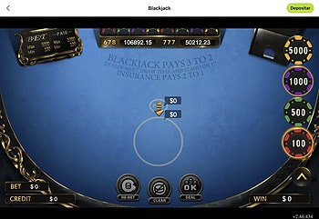 Mesa de blackjack en JugaBet con los pagos a la vista.