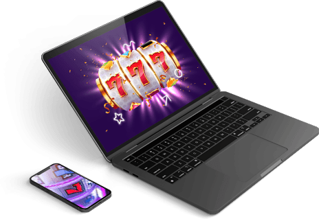 Rodillo de slot ganador visto en una computadora y un celular.