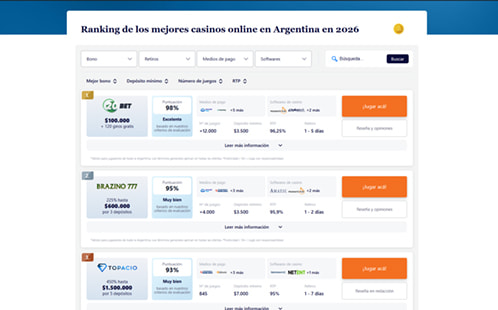 Tabla de casinos online verificados y recomendados por Argenpress.info.