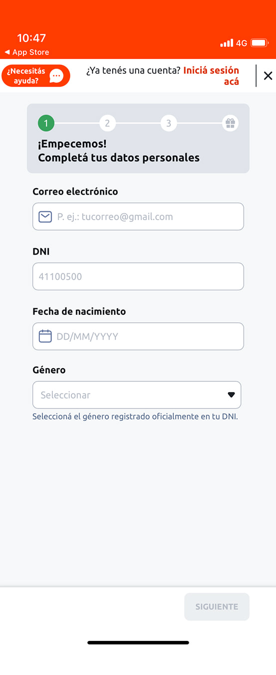 Formulari de registro para crear una cuenta en Betano.
