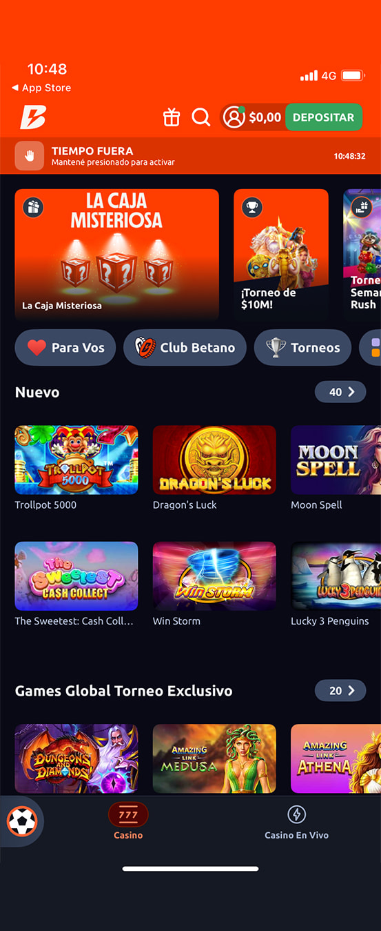 Catálogo de juegos del casino online Betano.