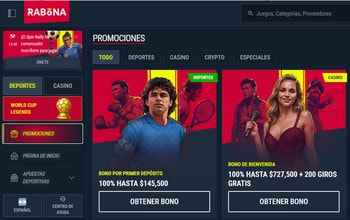 Promociones y bono de bienvenida de Rabona Argentina.