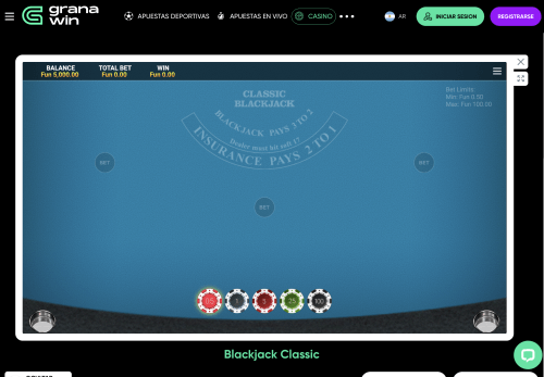Mesa de Classic Blackjack por dinero real en un casino online de Argentina.