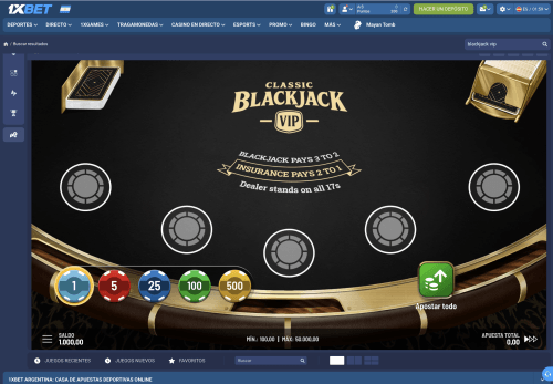 Partida de Blackjack VIP en el casino online 1xBet.
