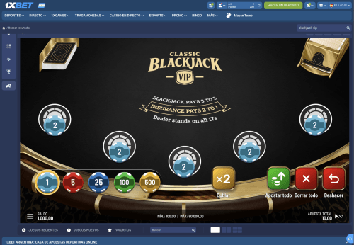 Mesa de Blackjack VIP por dinero real en un casino online de Argentina.