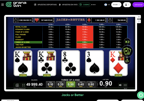 Partida de Jacks or Better en el casino online GranaWin.