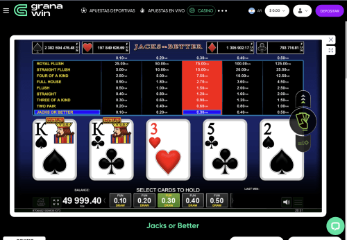 Video póker Jacks or Better por dinero real en un casino online de Argentina.