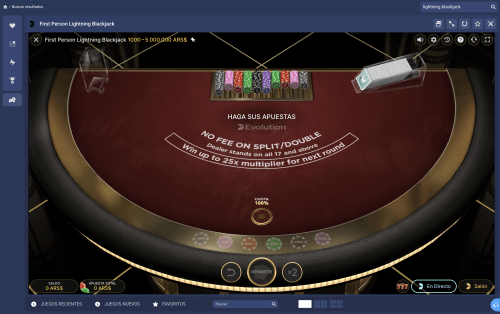 Mesa de Lightning Blackjack por dinero real en un casino online de Argentina.